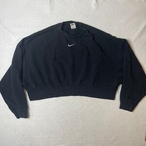 Nike Black Cropped Sweatshirt‎ Womens Size M Crew Neck Pullover Long Sleeve